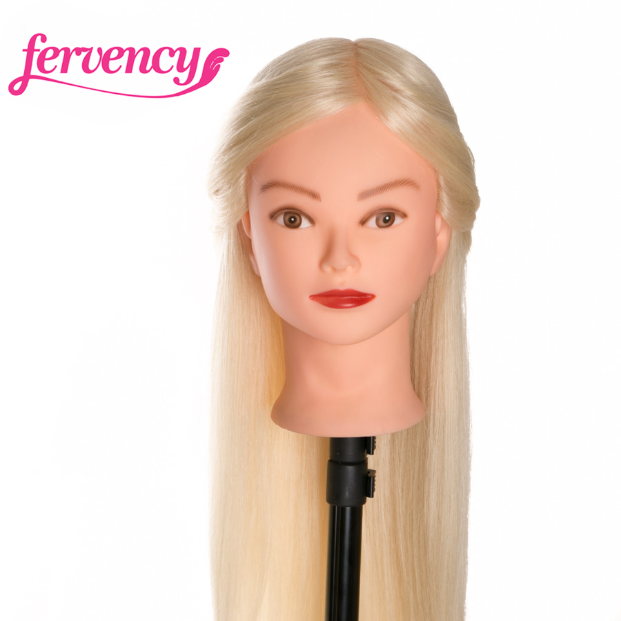 Training Head Blonde For Salon Can be Curled 60 % Real Human Hair 60 cm Hairdressing Mannequin Dolls professional styling head