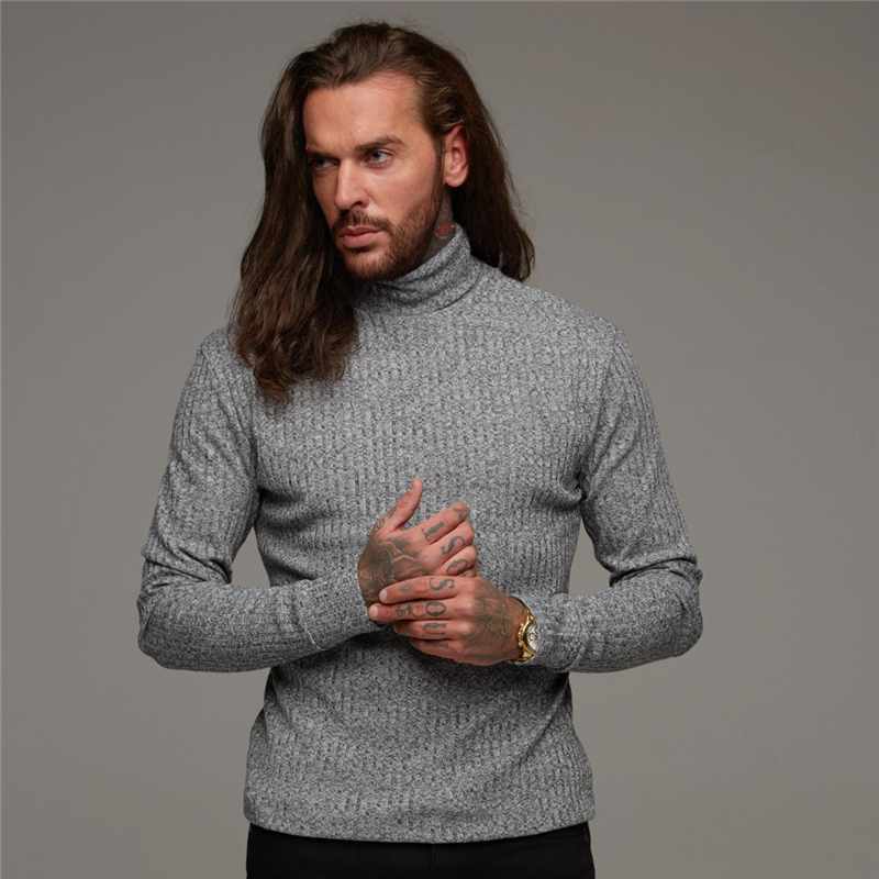 New Autumn Winter Turtleneck Thin Mens Sweaters Casual Roll Neck Solid Color Warm Slim Fit Sweaters Men Turtleneck Pullover Male