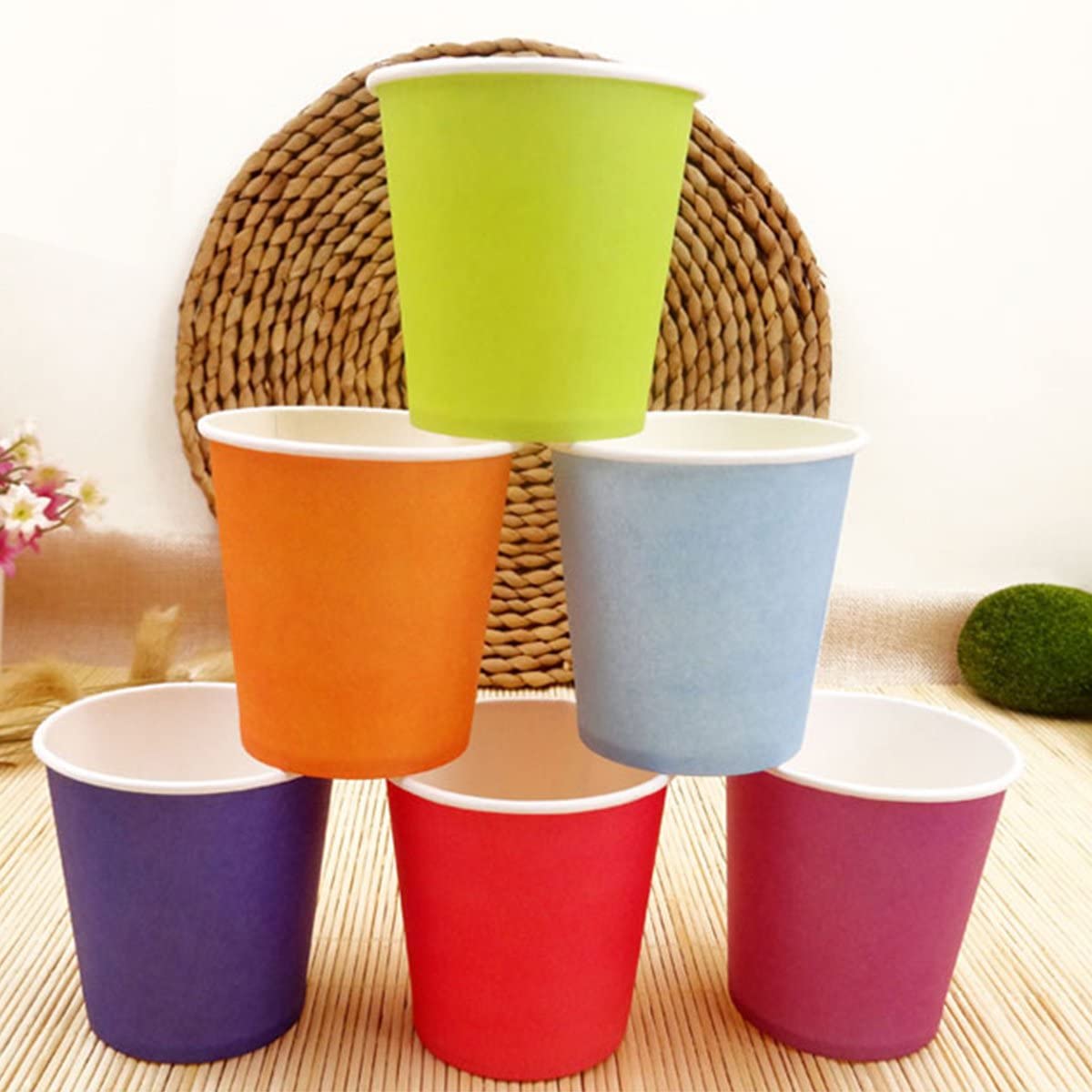 MONGKA 250ml 9 OZ Disposable Party Paper Cups, 10 Colors Paper Drinking Cup for Water, Juice, Coffee, Tea, Holiday, Wedding