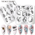 NICOLE DIARY Flower Letter Line Design Stamping Plates Leaf Levaes Nail Art Stamp Plate Template Printing Stencil Image Tool