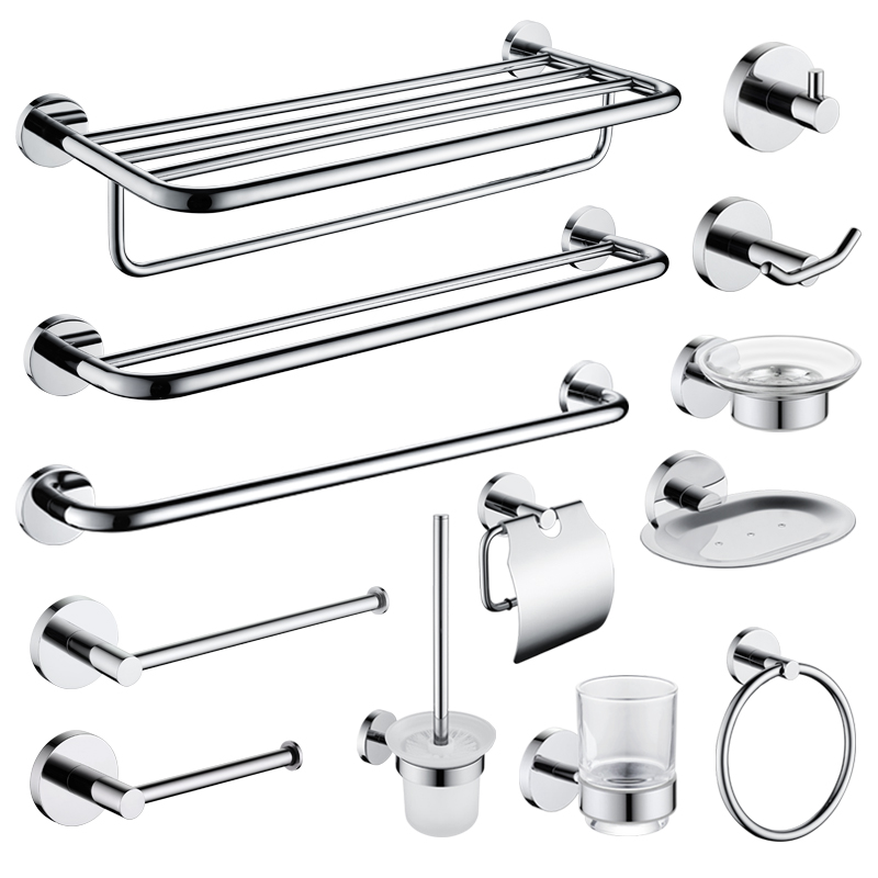 High Quality Bathroom Hardware Set Towel Rack Paper Holder Chrome Plated Toilet Brush Towel Ring Robe Hook Bathroom Accessories