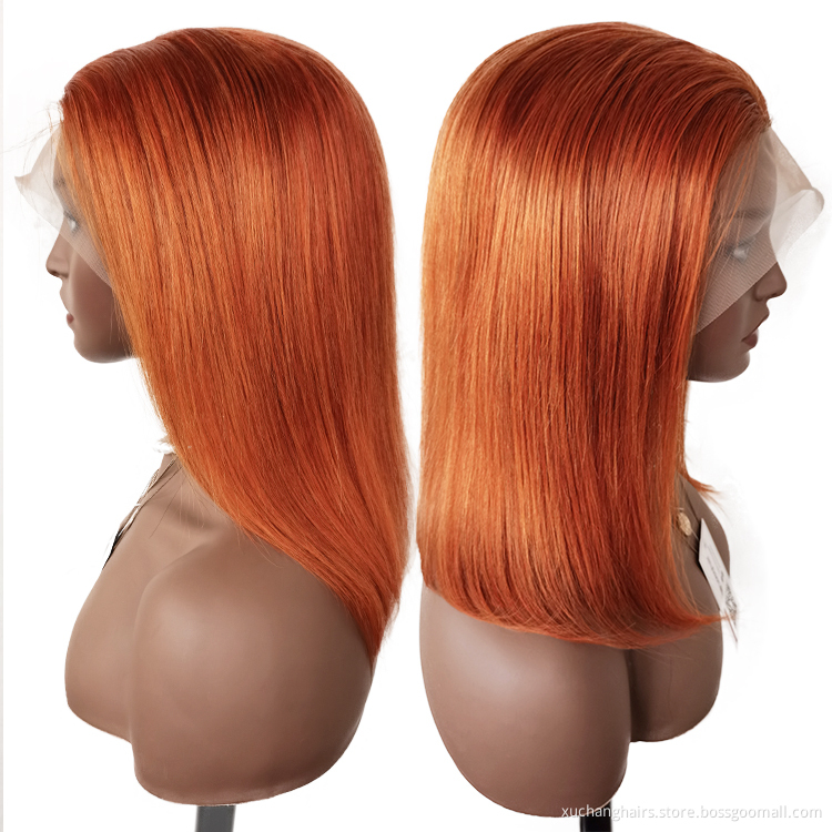 Virgin brazilian hair preplucked hd transparent lace colored bob wigs human hair lace front ginger orange wig colourful wigs