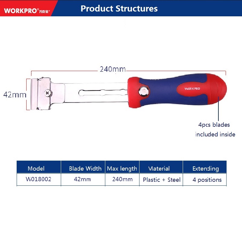 WORKPRO Safety Window Retractable Scraper With 4 Positions Grip Handle Window Glass Scraping Cutter Drawing Knife