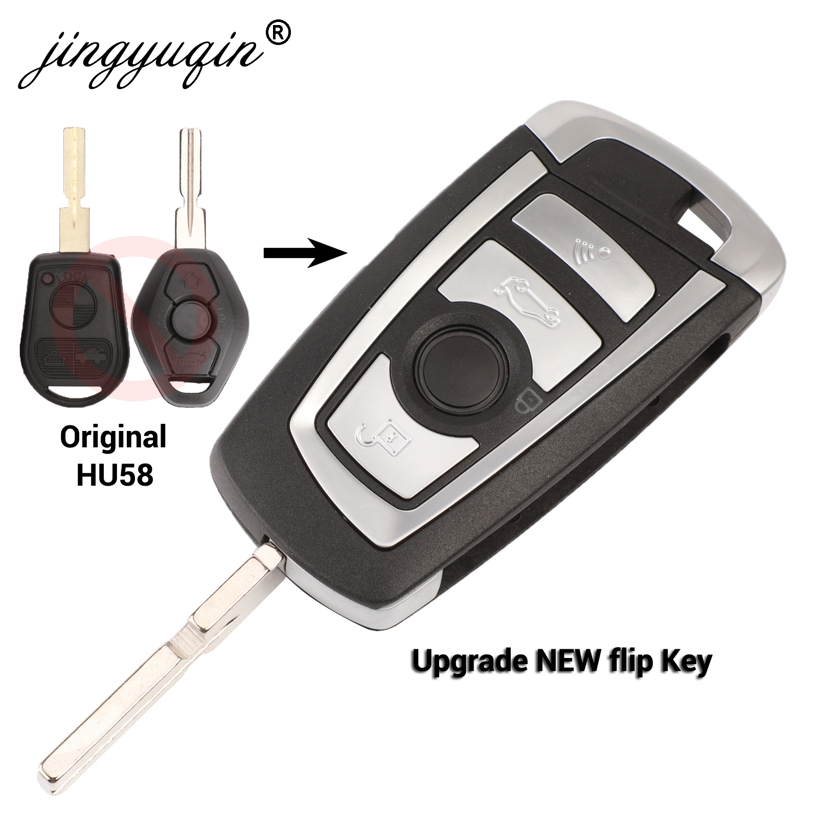 jingyuqin EWS Modified Flip Remote Key 4 Button 315MHz/433MHz PCF7935AA ID44 Chip for BMW E38 E39 E46 M5 X3 X5 Z3 Z4 HU58 HU92