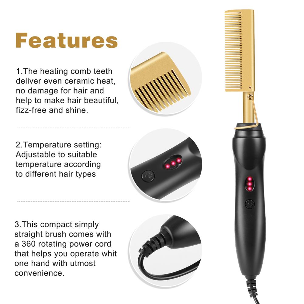 Professional Hair Straightener Flat Iron Hot Heating Comb Straightener Hair Smoothing Brush Corrugation Curling Iron Styler