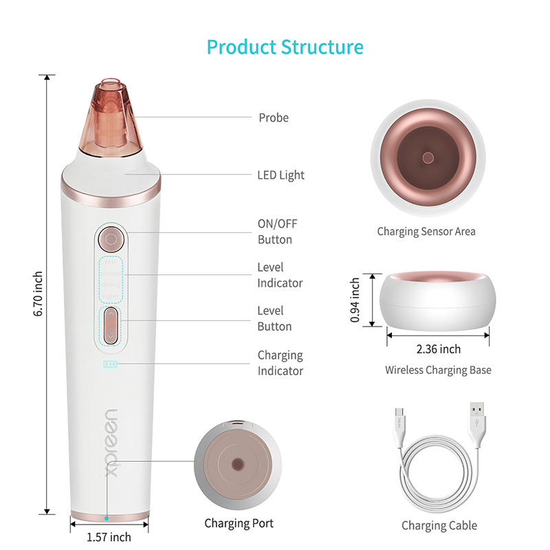 Vacuum Blackhead Remover,Xpreen Pore Vacuum Cleaner Electric Blackhead Vacuum Suction Skin Care Tools Wireless Charge Base