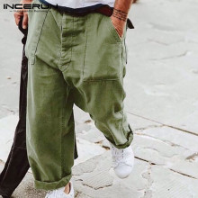 INCERUN Men Casual Pants Plaid Pockets Button Streetwear Leisure Wide Leg Trousers Baggy Joggers Straight Pantalones Hombre 7