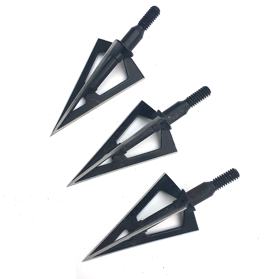 3/6/12/24/60pcs 100Grain Hunting Broadheads 3 Blades Arrowheads Black Tip Steel Arrow Point For Bow And Crossbow Arrow Head