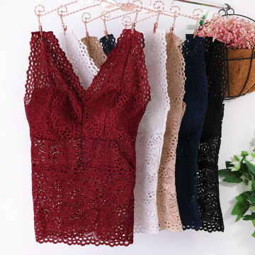 NEW Lace Crop Top Women Fashion Floral Lace Padded Bra Tank Top V Neck Underwear Bralett Ladies Camisole 2018 Free Ship V1