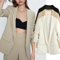 Withered england simple office lady solid shawl collar roll up sleeve blazer women blazer mujer 2020 women blazers and jackets