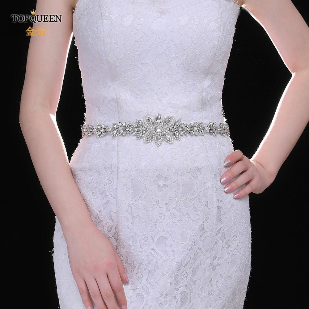 TOPQUEEN S410 Rhinestones Wedding Belt Sash Silver Diamond Crystal Bridal Belt For Wedding Gown Wedding Decoration Girdles