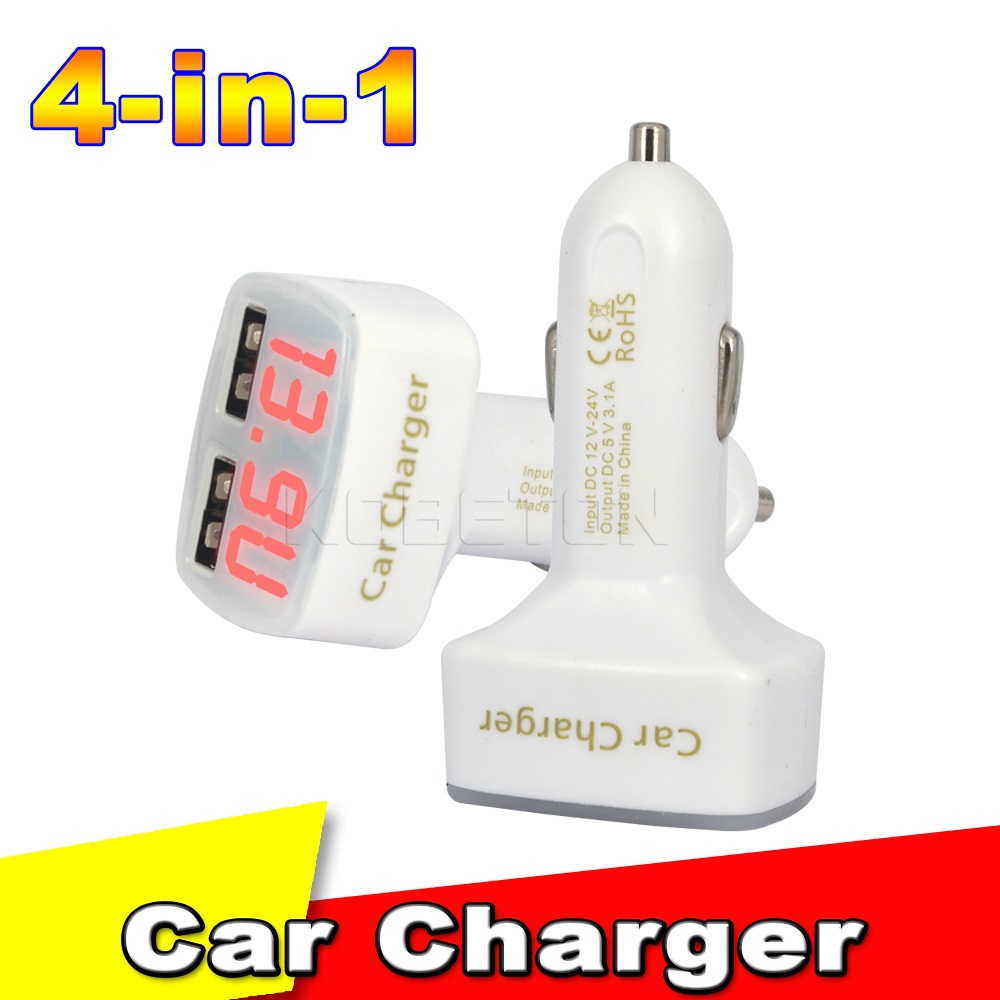 kebidu 12-24V 4 in 1 Car Charger Dual DC5V 3.1A USB with Temperature/Voltage/Current Meter Tester Adapter Digital Display
