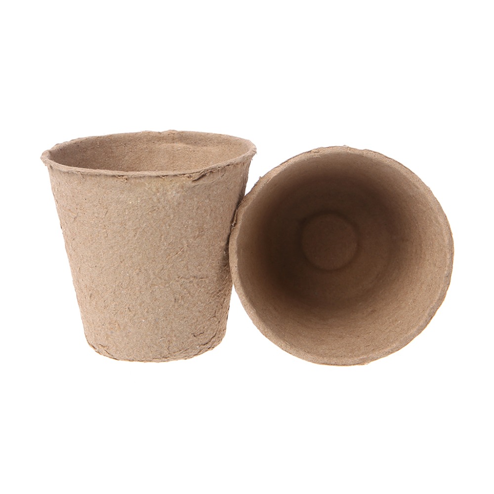 50Pcs Round Biodegradable Paper Pulp Peat Pots 8x8cm Plant Nursery Cup Tray Garden New