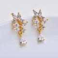2PCS 24x12MM 24K Gold Color Brass with Zircon Leaf Leaves Stud Earrings High Quality Diy Jewelry Findings Accessories