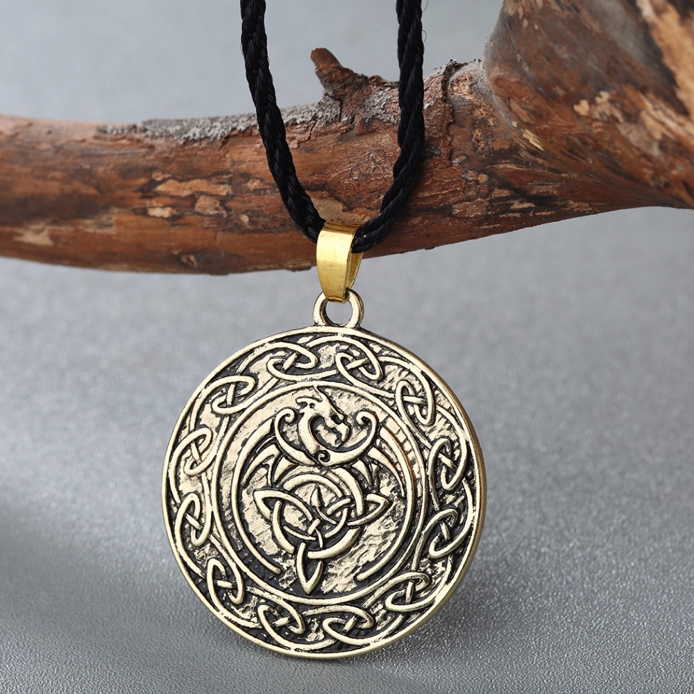 CHENGXUN Classic Men Norse Amulet Viking Gold Necklace Valknut Double Side Slavic talisman Knot Celtic Dragon Pendant Necklace