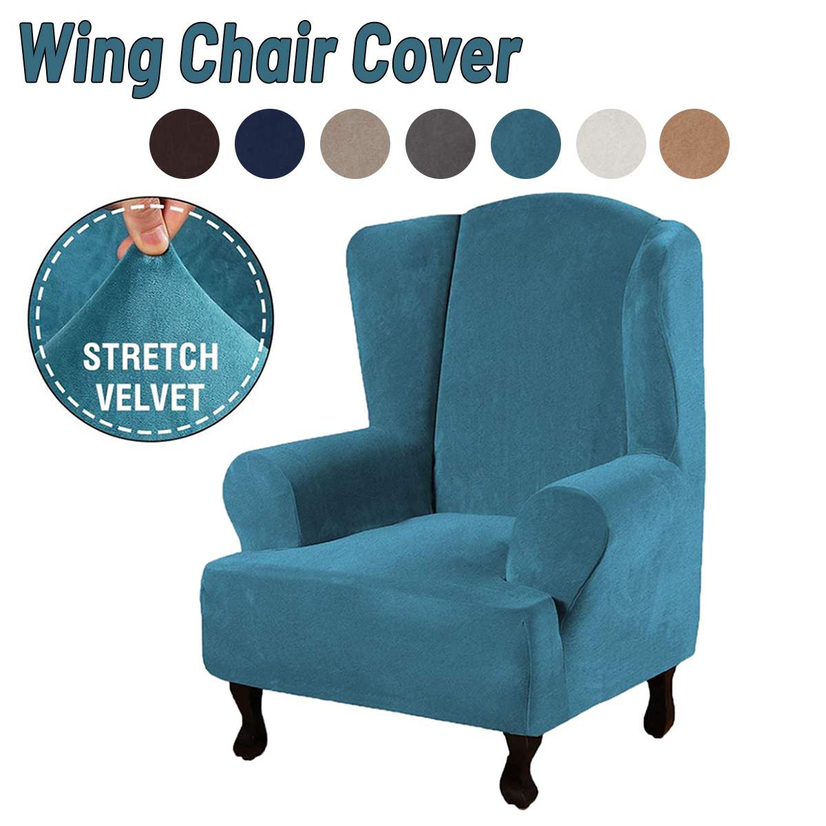 Waterproof Dust-proof Velvet Sofa Chair Cover Stretch Wing Chair Cover Wingback Armchair Protector Cover Furniture Cover Stretch