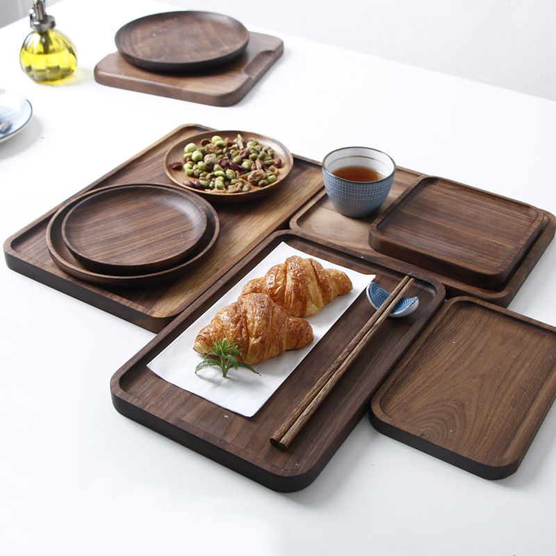 Wooden Round/Oval/rectangular Serving Tray Wood Plate Tea Food Dishe Drink Platter Food Plate Dinner Beef Steak Fruit Snack Tray