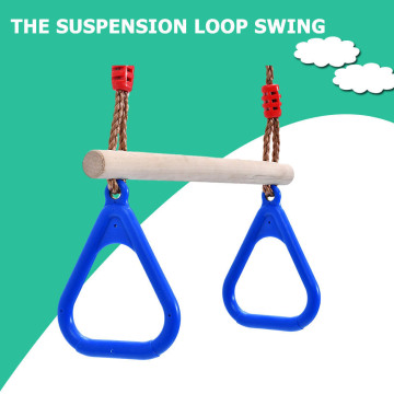 Swing Rope Seat Garden Toy Swings Children Wooden Trapeze Swing Bar with Plastic Gym Rings for Outdoor Fitness Toy