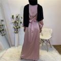 Eid Mubarak Abaya Dubai Turkey Satin Hijab Muslim Dress India European American Islam Clothing Dresses For Women Vestidos F1929