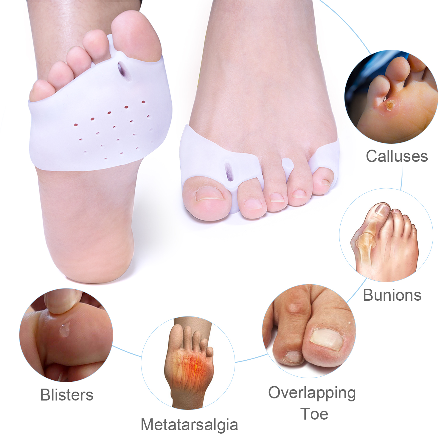 2pcs Forefoot Pads Spreader For Bunion Corns Overlapping Toe Separator Ball of Foot Cushions Hallux Valgus Foot Care C1727