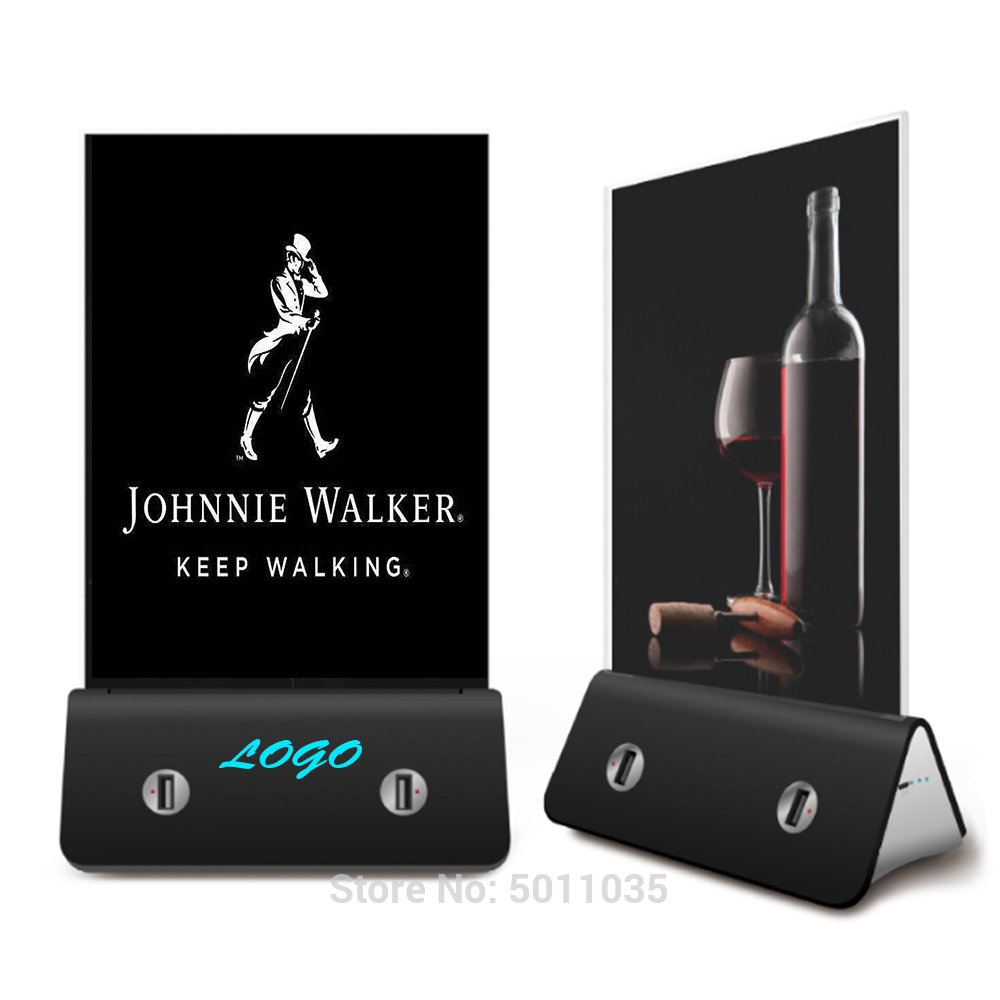 For Night Club Bar+Shop Store Advertising Marketing Promotion Table Top Sign Board+Poster+Frame Holder Stand Power Bank Charger