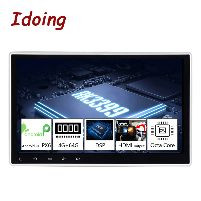Idoing10.2"PX6 4G+64G Android 9.0 For Universal Car GPS DSP Radio Player IPS screen Navigation Multimedia Bluetooth No 2 din DVD