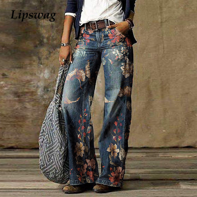 Fashion Plus Size Loose Pants Women 2020 Autumn Winter Elegant Floral Printed Casual Trousers Vintage Ladies Wide Leg Pants 5XL