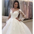 E JUE SHUNG Elegant Ball Gown Organza Wedding Dresses Scoop Neck Long Sleeves Lace Up Back Luxury Bridal Gowns vestido de novia