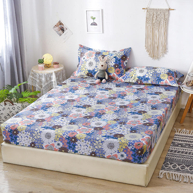 3 pcs Fitted Bedding Sheet King Size Flower Pattern Mattress Cover on an Rubber Band For Double Bed With Pillowcase Bed Linens