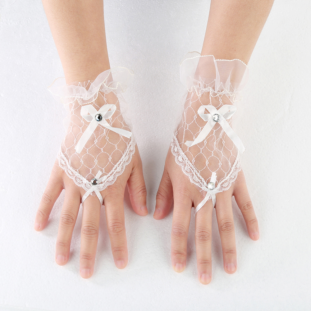 Trendy White Black Red Color Bride Party Gloves Fingerless Sexy Lace Short Bow Gloves for Women party