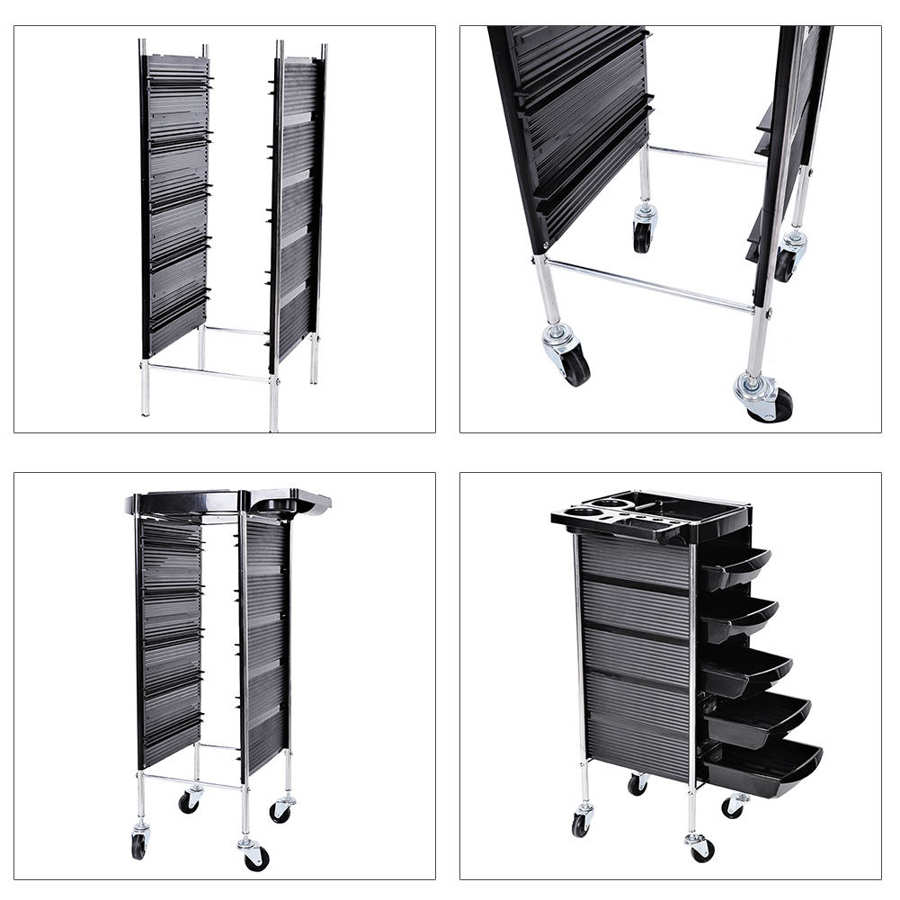 5 Drawers Trolley Cart Hair Salon Instrument Storage Cart Adjustable Height Trolley 52 x 38 x 92cm Hairdressing Supplies