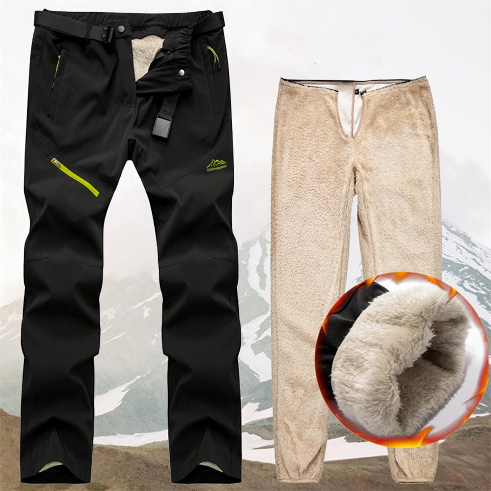 Men's Winter Outdoor Pants Tactical Waterproof Trousers Thick Warm Trekking Camping Pants Removable Fur Lined Velvet Inside 4XL