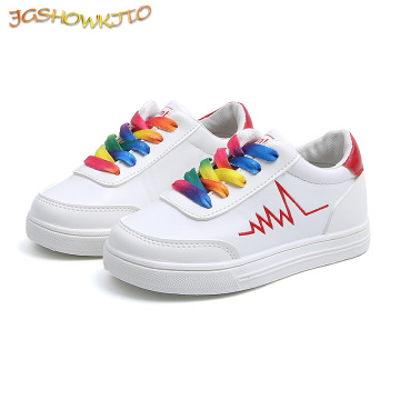 JGSHOWKITO Kids Shoes Children Sneakers Boys Girls Casual Flats Sports Running Sneakers With Colorful Shoelace White Skate Shoes
