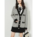 H.SA Women Sweater Jacket 2020 Oversized Knitted Cardigans Loose Plaid Jumpers Korean Clothing Robe Long Elegnat Female Coat