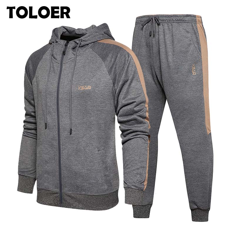 Men's Set Casual Sports Men Cardigan Hoodies + Pants Fitness Two Pieces Sweatshirt Sweatpant Male Fashion Patchwork Tracksuit