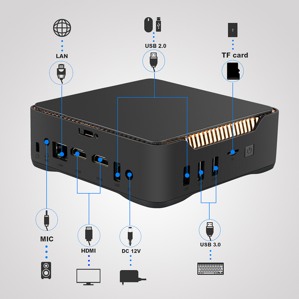 AK3V Intel Core Apollo Lake Celeron J3455 Windows 10 Mini PC 4GB 6GB RAM 64GB 128GB ROM 1000M LAN Mini Computer Support 2.5" HDD