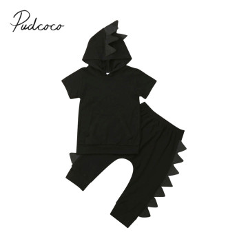 2019 Baby Summer Clothing 1-5Y Toddler Kids Baby Boy Dinosaur Clothes Sets Black Solid Hooded Tops T-shirt Pants Trousers Outfit