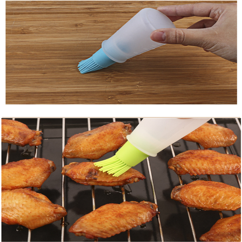 1 Pcs Portable Silicone Oil Bottle with Brush Grill Oil Brushes Liquid Oil Pastry Kitchen Baking BBQ Tool Kitchen Tools for BBQ