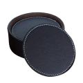 HOT-Set of 6 Leather Drink Coasters Round Cup Mat Pad for Home and Kitchen Use Black