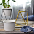 Nordic Style Geometric Iron Rack Holder Metal Stand with Ceramic Planter Desktop Garden Pot for Succulents Plants Home Decor