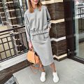 Simplee Three-piece women's sports suit Light grey hoodie sweatshirt sets High street elegant female casual tracksuit 2020