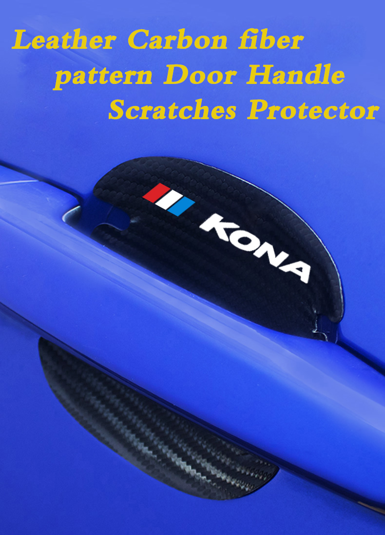 Car protection 4 pcs of carbon fiber leather car door handle protection sticker,used for Hyundai kona 2018 2019 ev Car