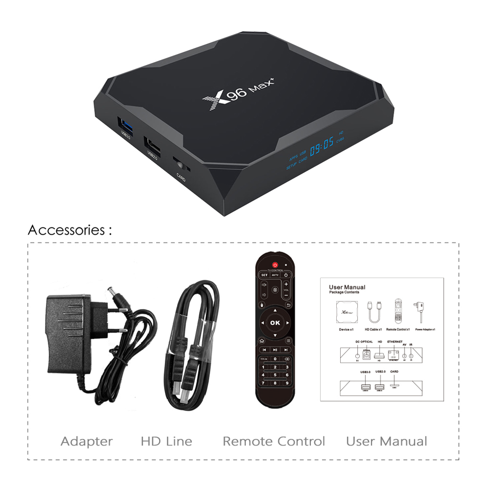 X96 Max plus TV Box Amlogic S905X3 Android 9.0 4G 32G 64G 8K 1080P HD Smart Media Player Set Top Box 2GB 16GB VS X96 Max