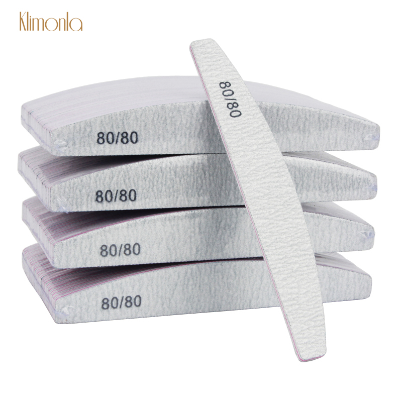 50Pcs/Pack Zebra Curve Nail Files 80/80 Grit Double Sided Gray Buffer Block Files UV Gel Salon DIY Beauty Nails Care Tools