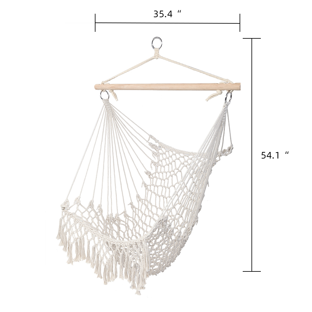 [US-W]Hammock Fashion Cotton Rope Sling With Tassel Beige