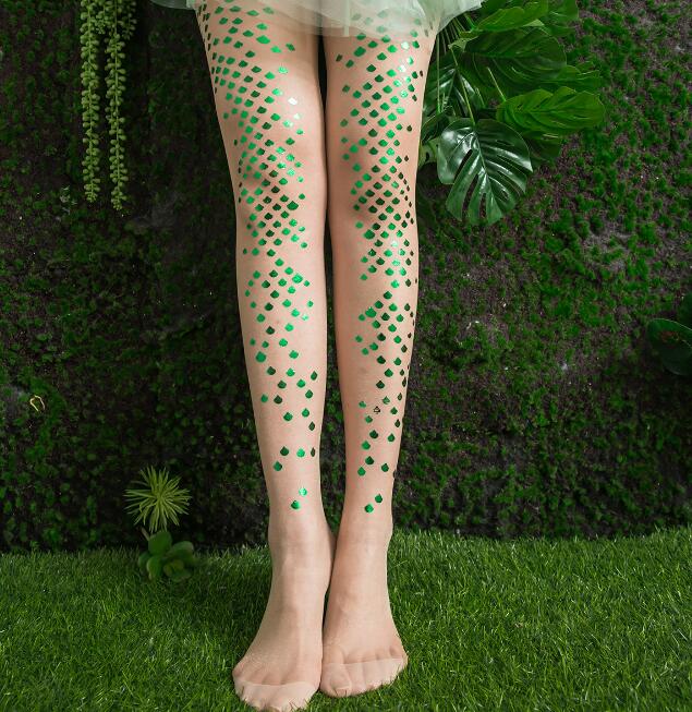 Hot Sale Fashion Sexy Women's Beige Transparent Pantyhose Summer Printed Fish scales Stocking Lady Female Stockings 5 Color