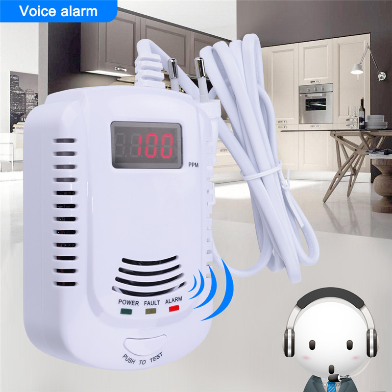 Wired Gas Detector Digital LED Display Combustible Gas Detector For Home Alarm System with Voice Warning