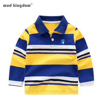 Mudkingdom Boys Polo Shirts Long Sleeve Striped Cute Dinosaur Embroidery Tops