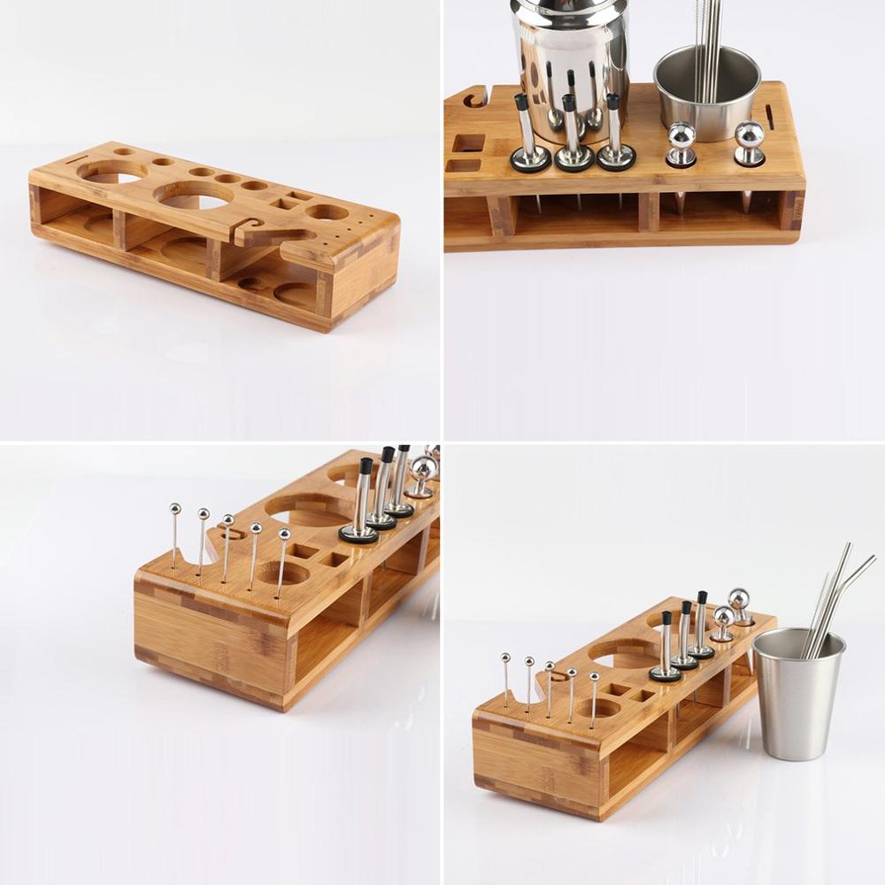 23pcs Stainless Steel Cocktail Shaker Set Barware Kit with Square Wooden Rack for Bartender Drink Party Bar Tools 1Set