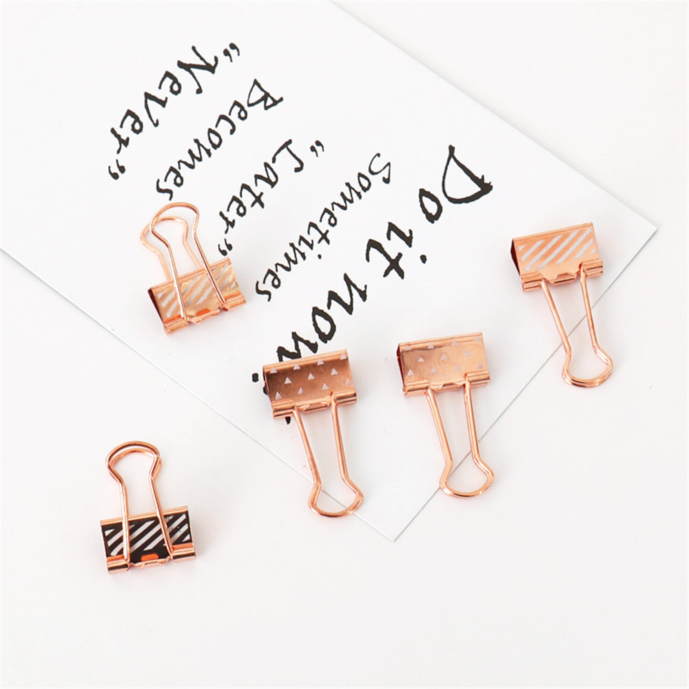 20pcs/set Fashion Rose Gold Dot Binder Clips Kawaii Stationery Metal Documents Photos Tickets Holder Notes Letter Paper Clamps